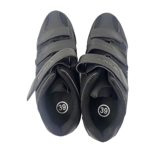 Hiland Mens Cycling Bike Shoes Black Straps Clipless Size US 8 Or 39 Wore Once - Picture 5 of 8